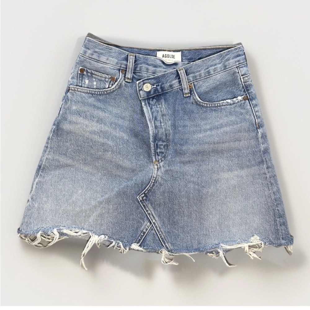 Agolde Denim Mini Skirt Asymmetrical 100% Cotton Light Wash Size 25